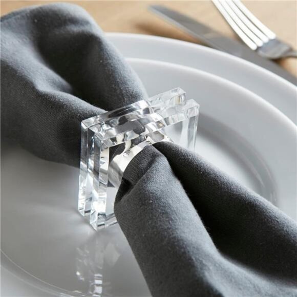 Acrylic Set of 4 Square Beveled Napkin Rings (clear) for table settings, decor - Picture 2 of 6